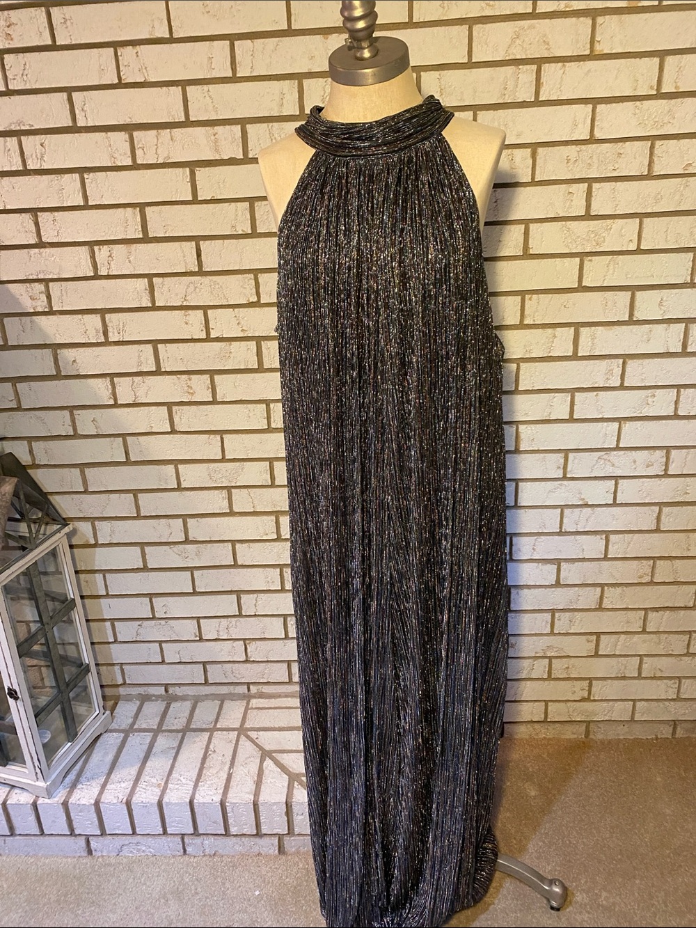 Glitter Halter Floor-Length Evening Gown jumpsuit - Black Metallic
